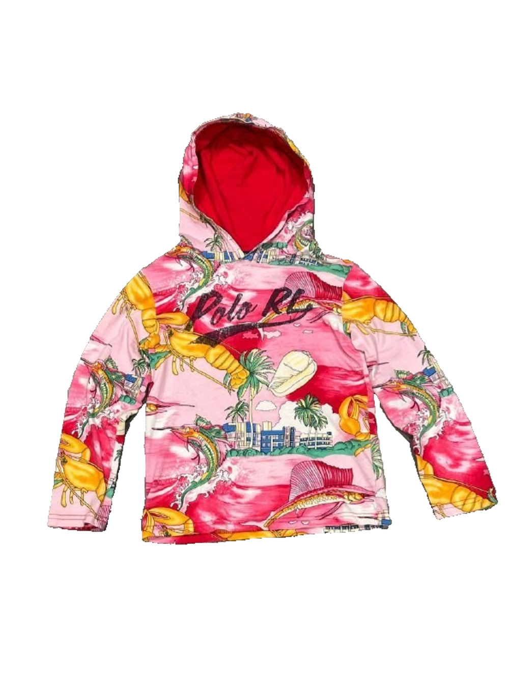 Polo Ralph Lauren Boys Lobster Beach Graphic Hoodie Rare 7 years A006834